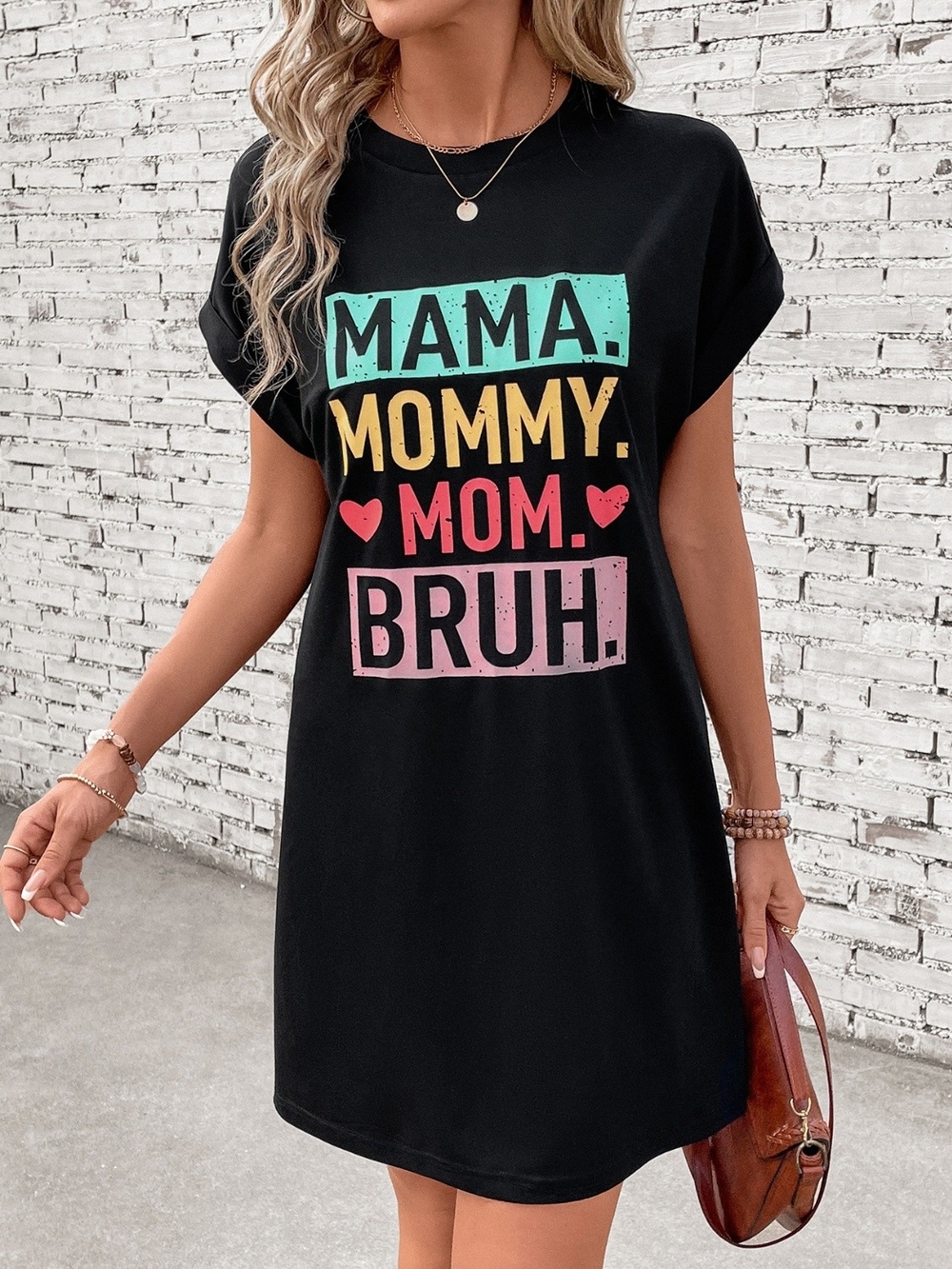 Mom Letter Graphic Short Sleeve Mini Tee Dress - Picture 5 of 8